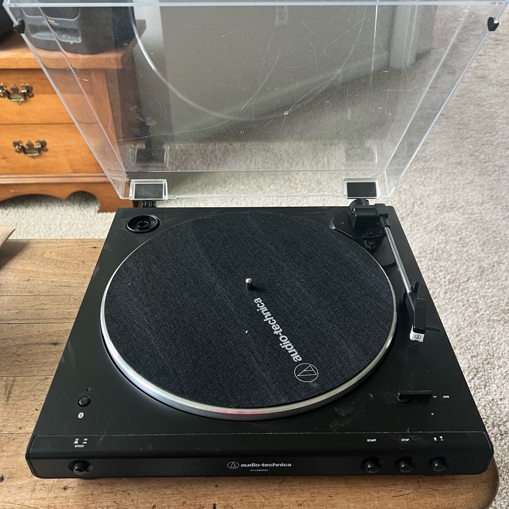 Audio Technica Black Turntable with Clear Lid